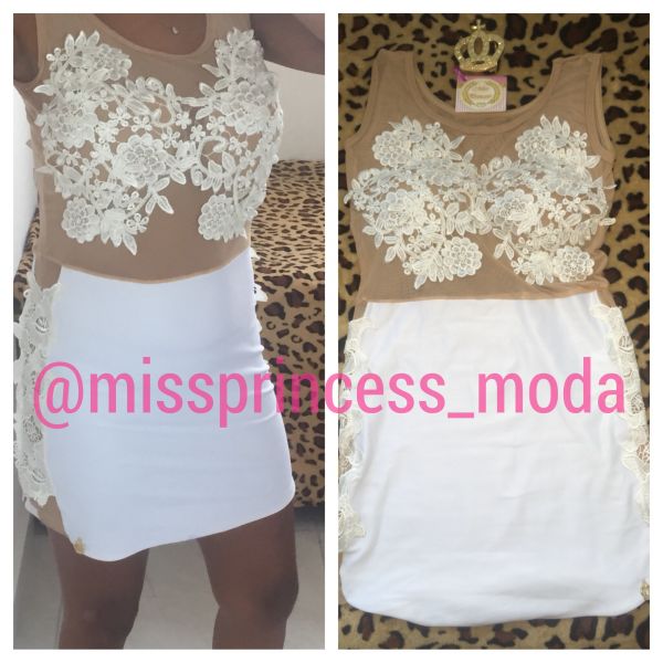 Vestido em cirrê com renda White